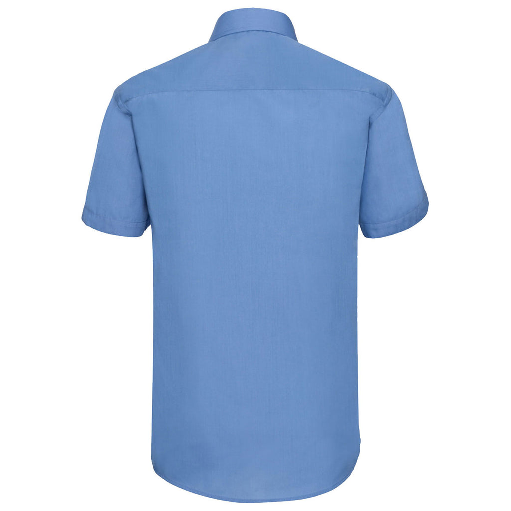 Russell Collection Men's Corporate Blue Short Sleeve Tailored Poplin Shirt