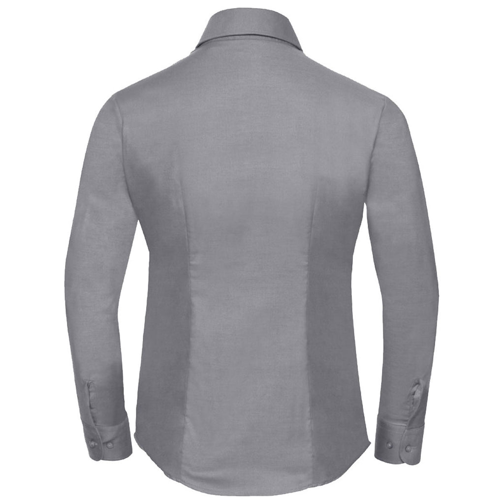 Russell Collection Women's Silver Long Sleeve Easy Care Oxford Shirt