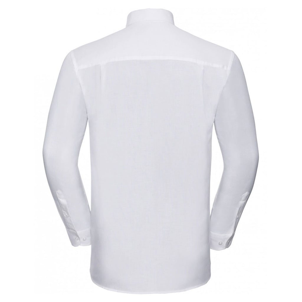 Russell Collection Men's White Long Sleeve Easy Care Oxford Shirt