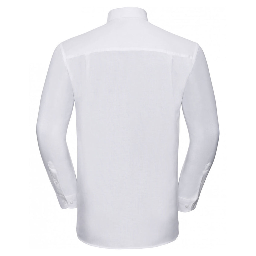 Russell Collection Men's White Long Sleeve Easy Care Oxford Shirt