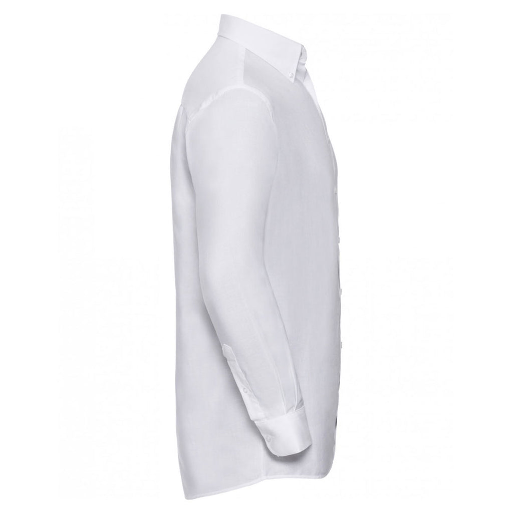 Russell Collection Men's White Long Sleeve Easy Care Oxford Shirt