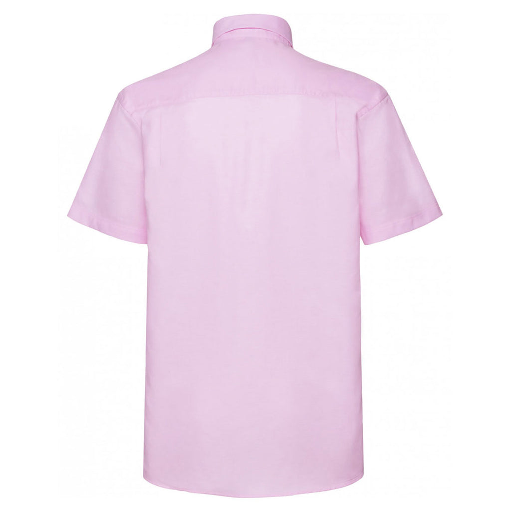 Russell Collection Men's Classic Pink Short Sleeve Easy Care Oxford Shirt