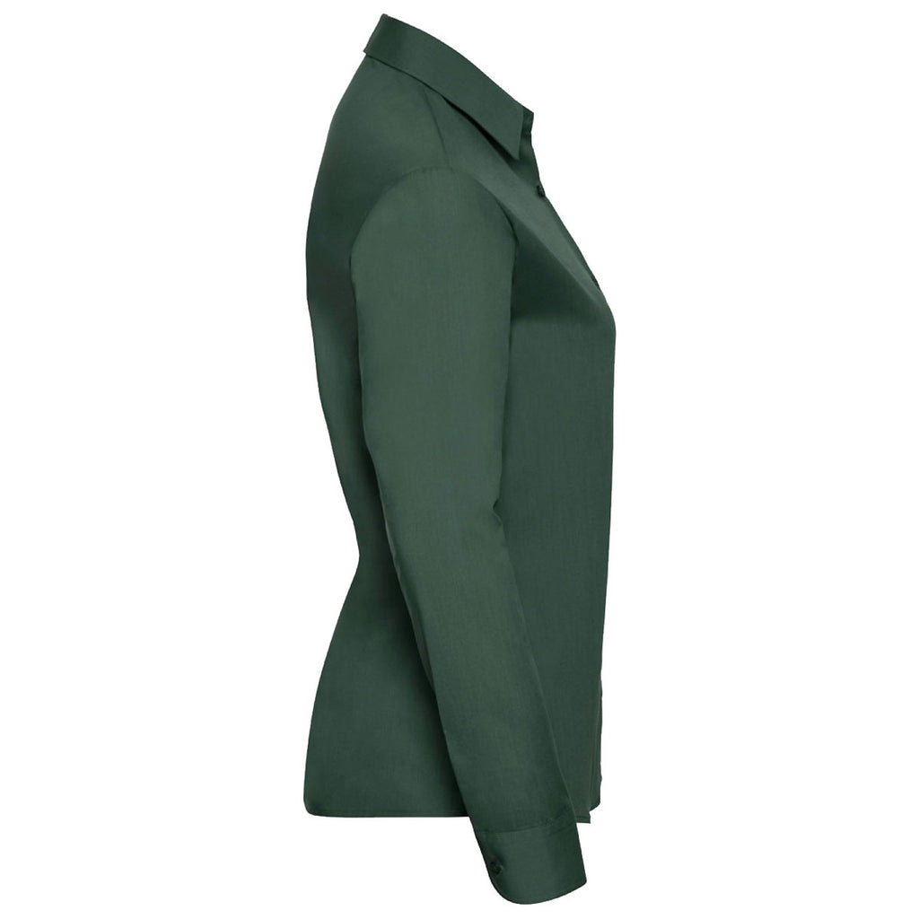 Russell Collection Women's Bottle Long Sleeve Easy Care Poplin Shirt