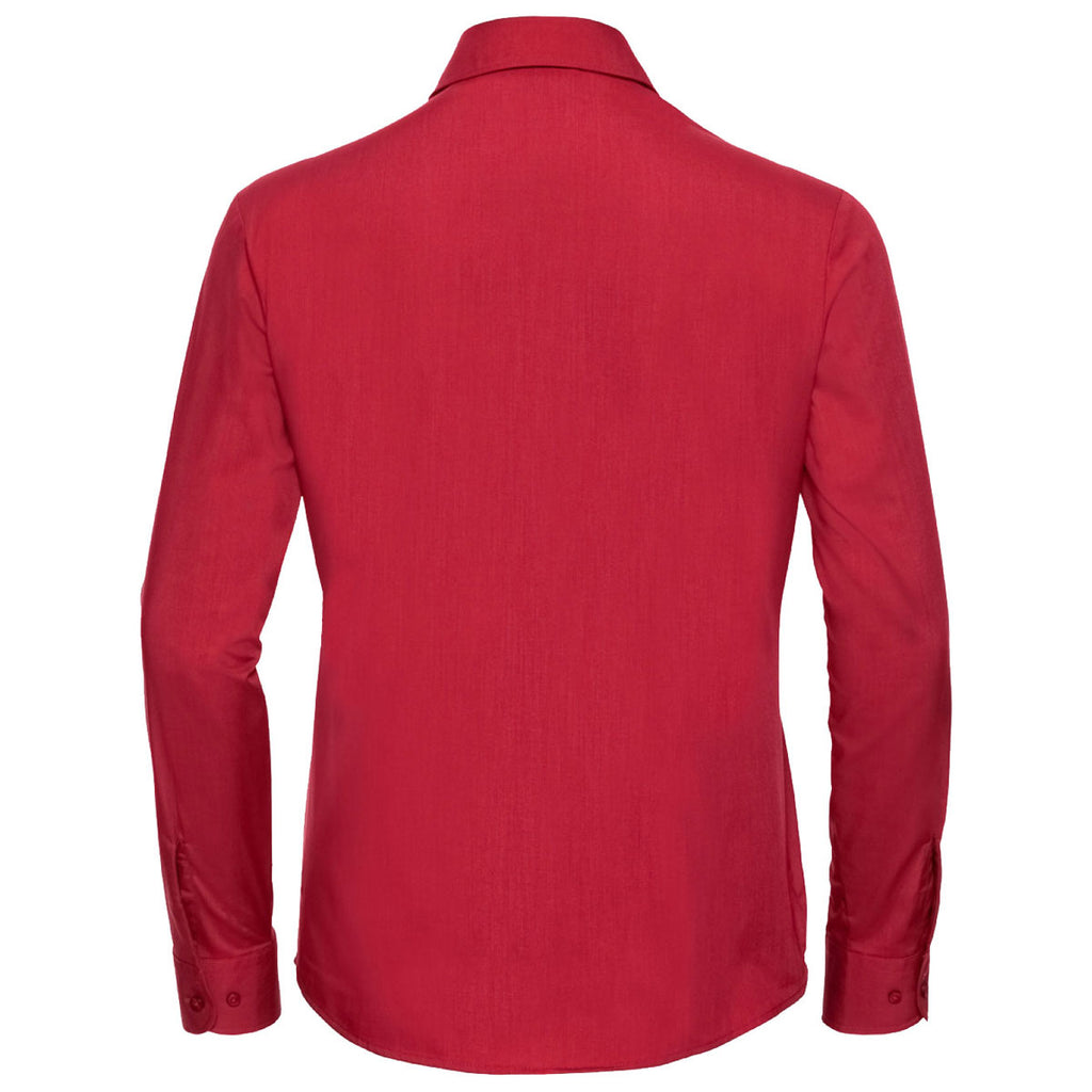 Russell Collection Women's Classic Red Long Sleeve Easy Care Poplin Shirt