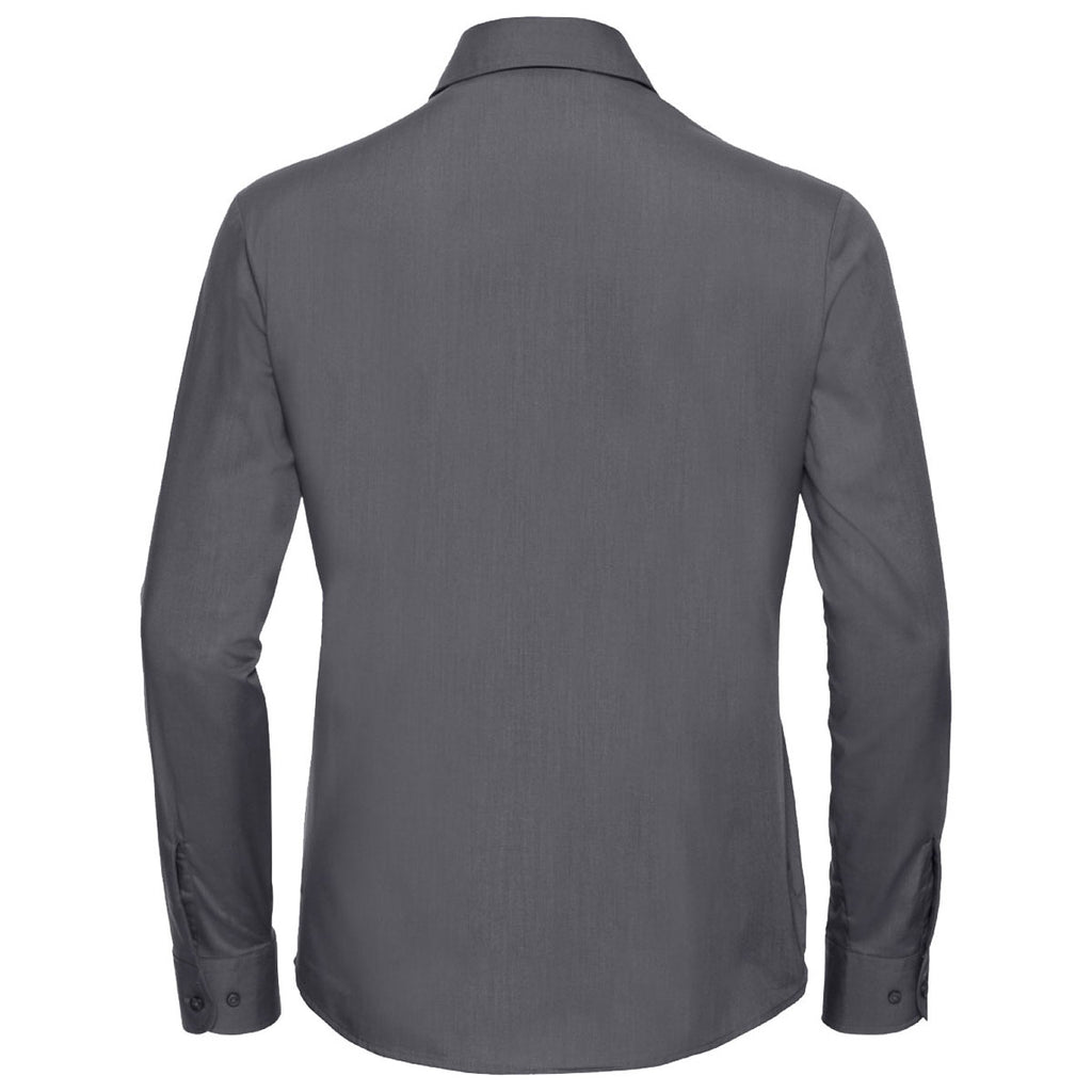 Russell Collection Women's Convoy Grey Long Sleeve Easy Care Poplin Shirt