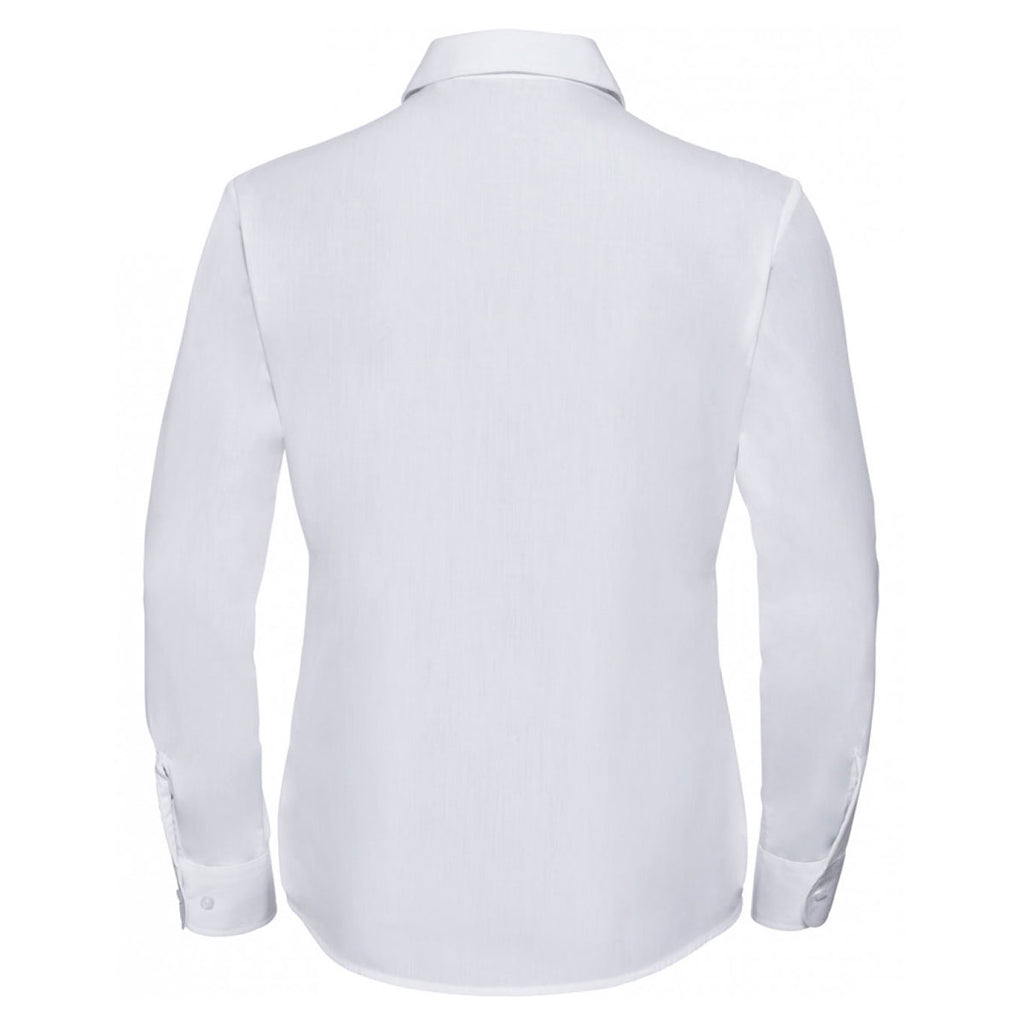 Russell Collection Women's White Long Sleeve Easy Care Poplin Shirt
