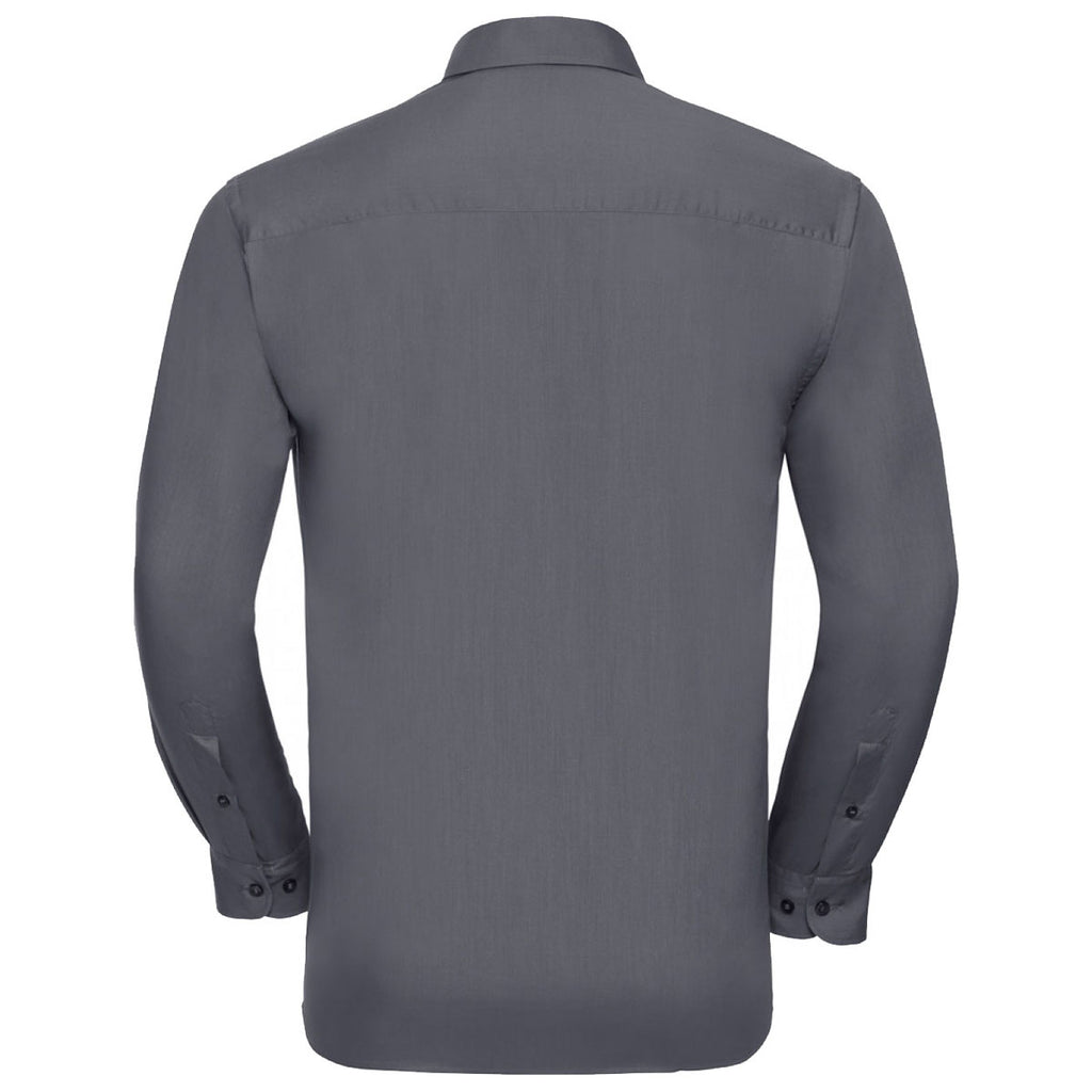 Russell Collection Men's Convoy Grey Long Sleeve Easy Care Poplin Shirt