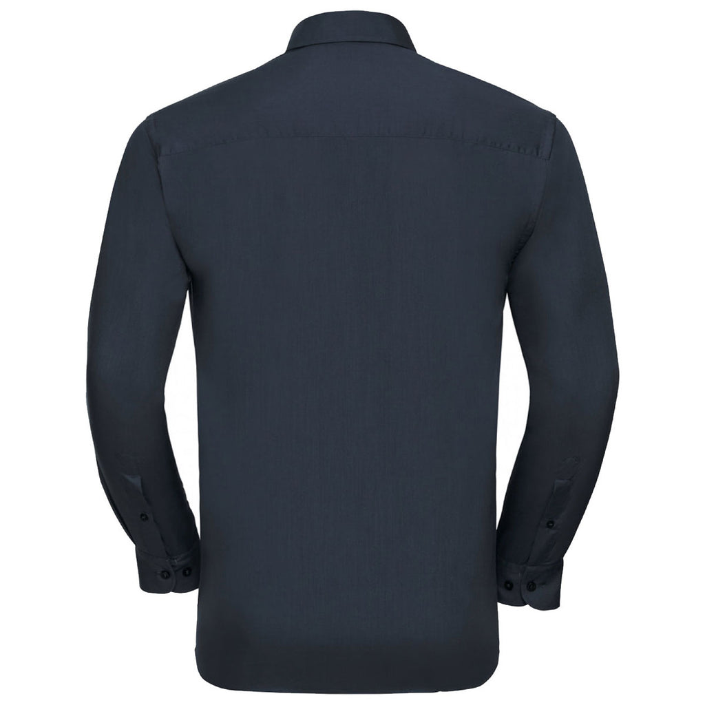 Russell Collection Men's French Navy Long Sleeve Easy Care Poplin Shirt