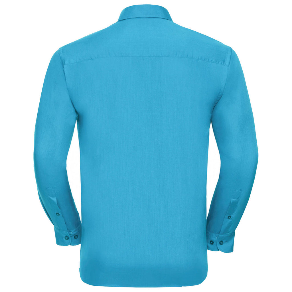 Russell Collection Men's Turquoise Long Sleeve Easy Care Poplin Shirt