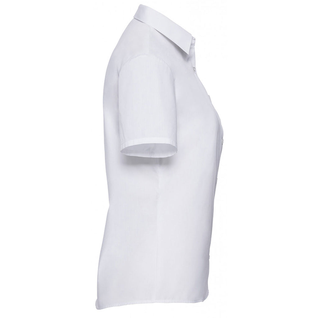 Russell Collection Women's White Short Sleeve Easy Care Poplin Shirt