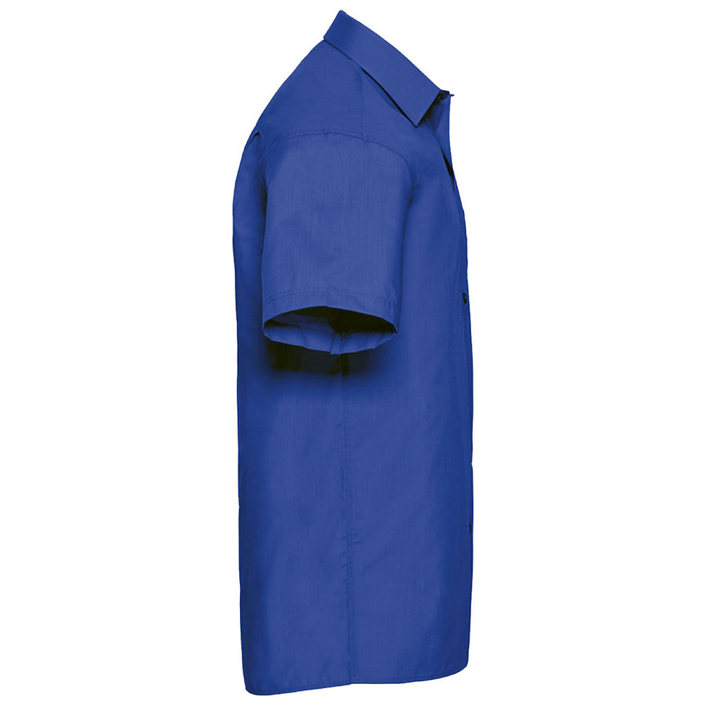 Russell Collection Men's Bright Royal Short Sleeve Easy Care Poplin Shirt