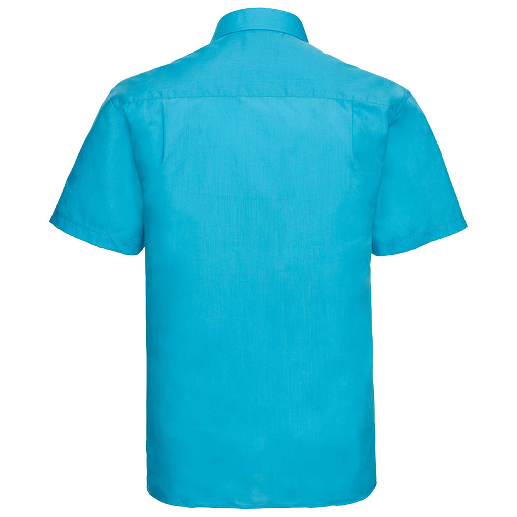 Russell Collection Men's Turquoise Short Sleeve Easy Care Poplin Shirt
