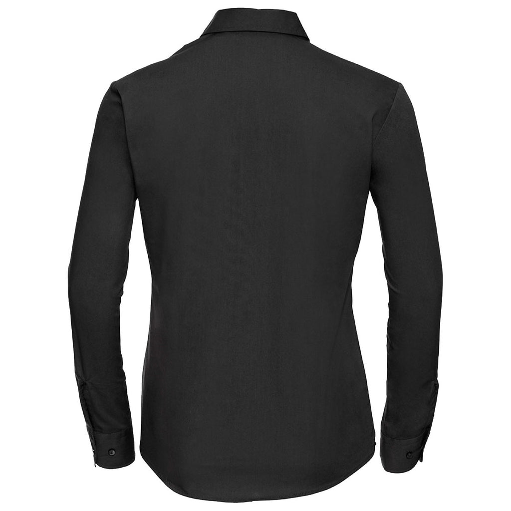 Russell Collection Women's Black Long Sleeve Easy Care Cotton Poplin Shirt