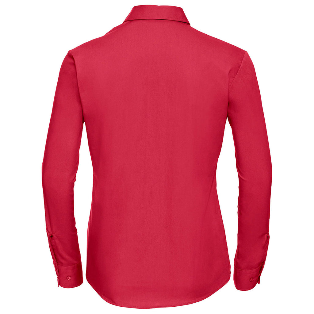 Russell Collection Women's Classic Red Long Sleeve Easy Care Cotton Poplin Shirt