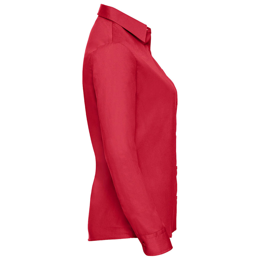 Russell Collection Women's Classic Red Long Sleeve Easy Care Cotton Poplin Shirt