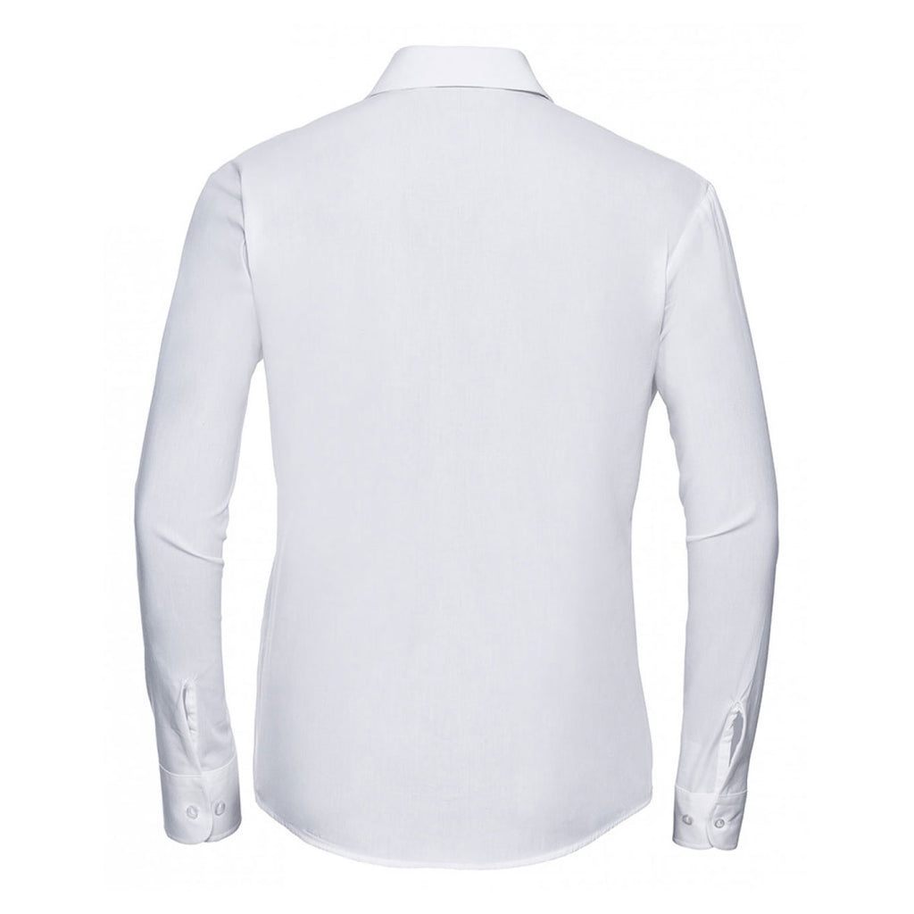Russell Collection Women's White Long Sleeve Easy Care Cotton Poplin Shirt