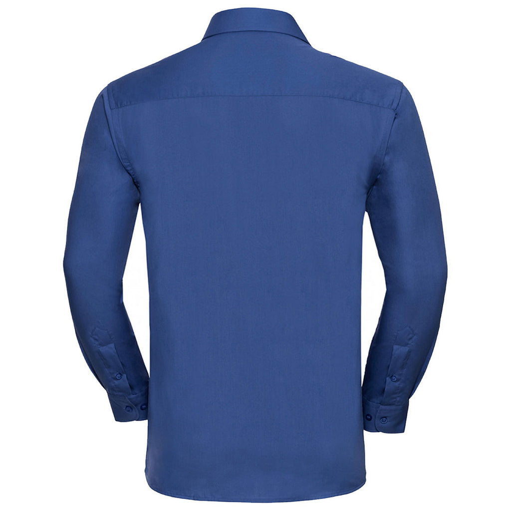 Russell Collection Men's Aztec Blue Long Sleeve Easy Care Cotton Poplin Shirt