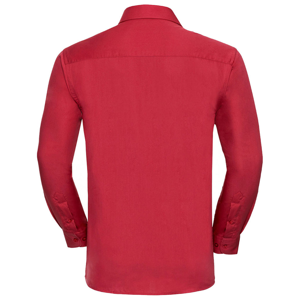 Russell Collection Men's Classic Red Long Sleeve Easy Care Cotton Poplin Shirt