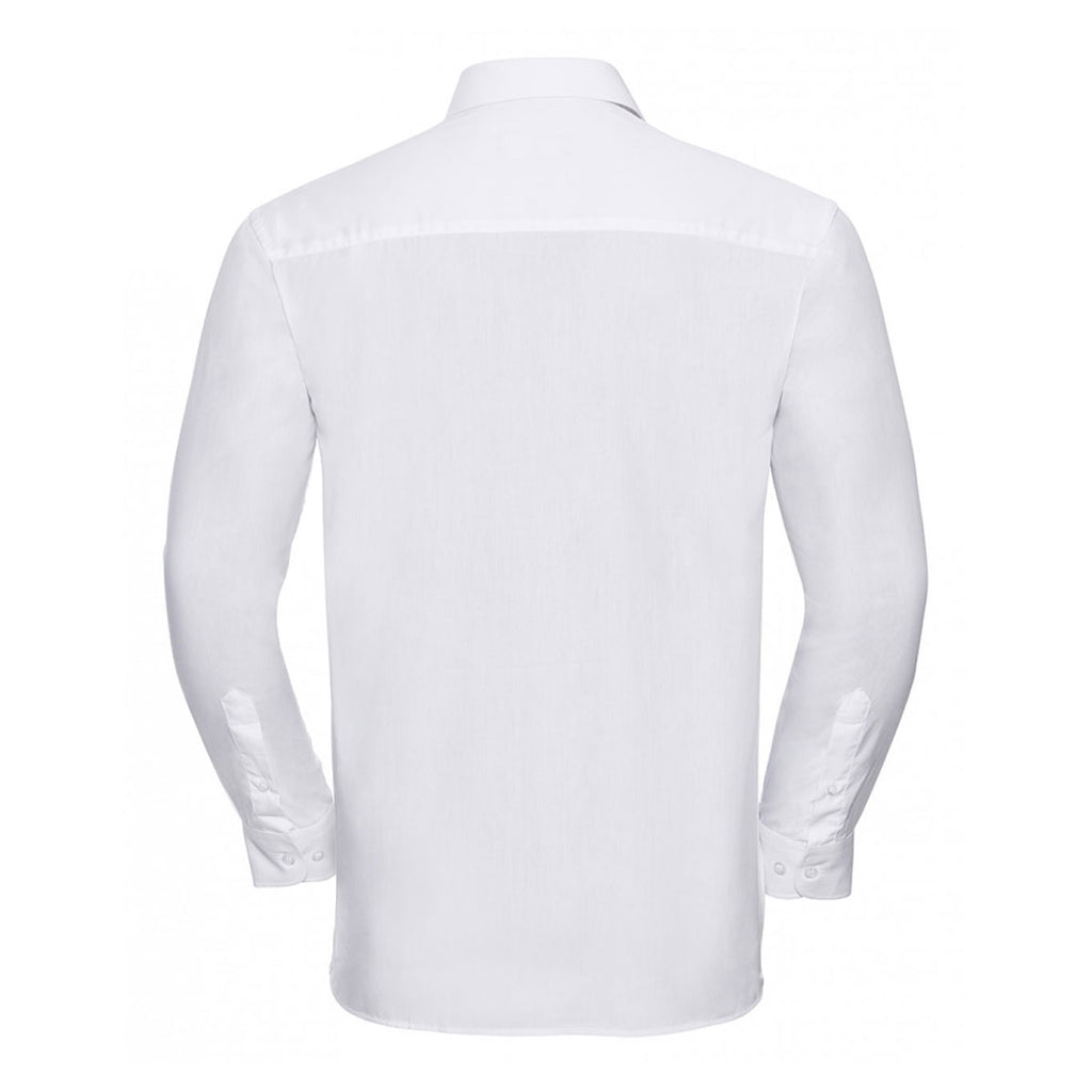 Russell Collection Men's White Long Sleeve Easy Care Cotton Poplin Shirt