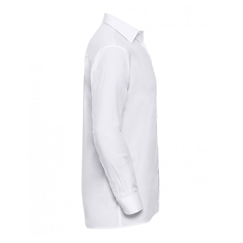 Russell Collection Men's White Long Sleeve Easy Care Cotton Poplin Shirt