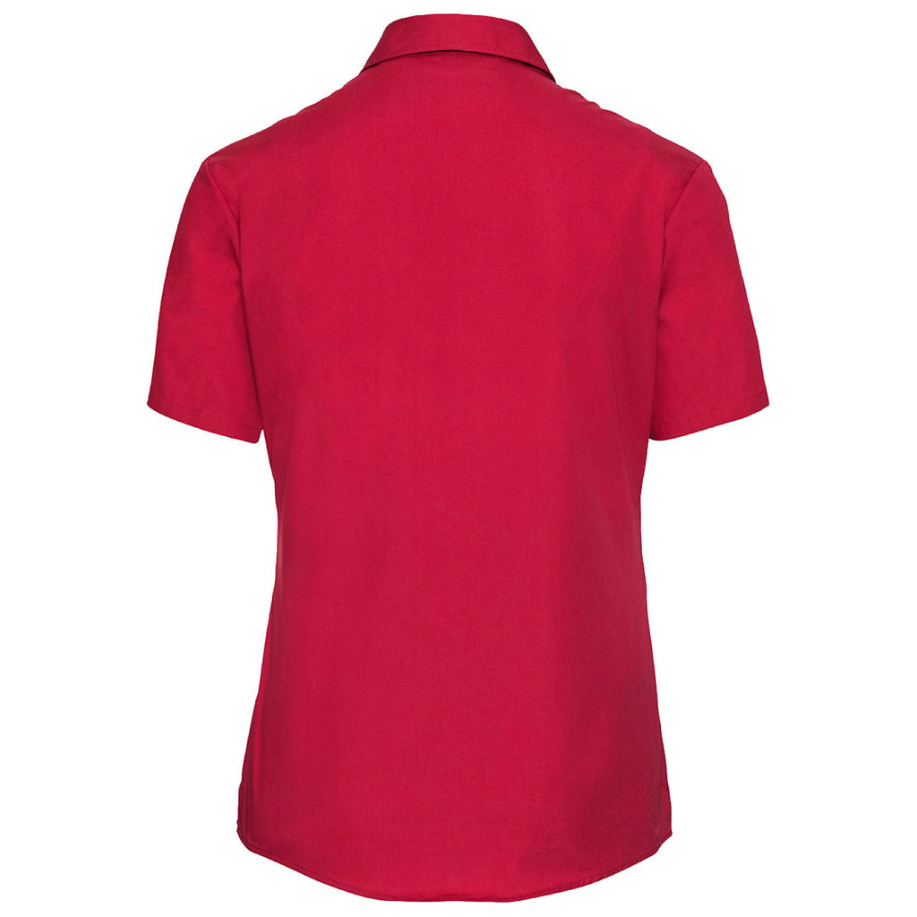Russell Collection Women's Classic Red Short Sleeve Easy Care Cotton Poplin Shirt