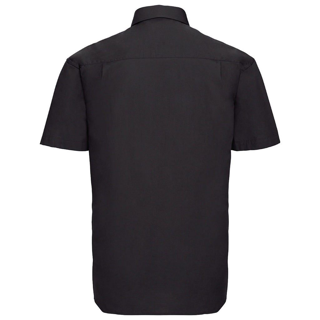 Russell Collection Men's Black Short Sleeve Easy Care Cotton Poplin Shirt