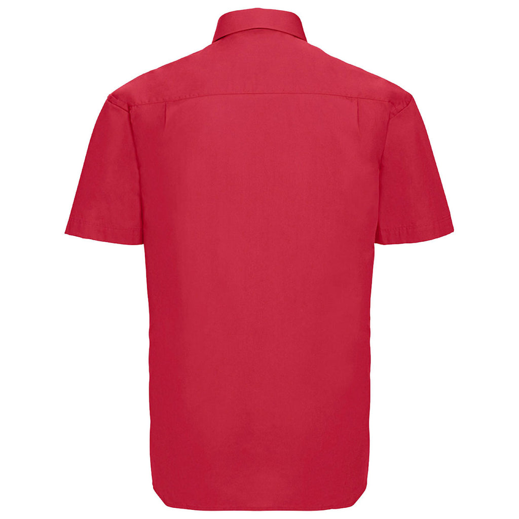 Russell Collection Men's Classic Red Short Sleeve Easy Care Cotton Poplin Shirt