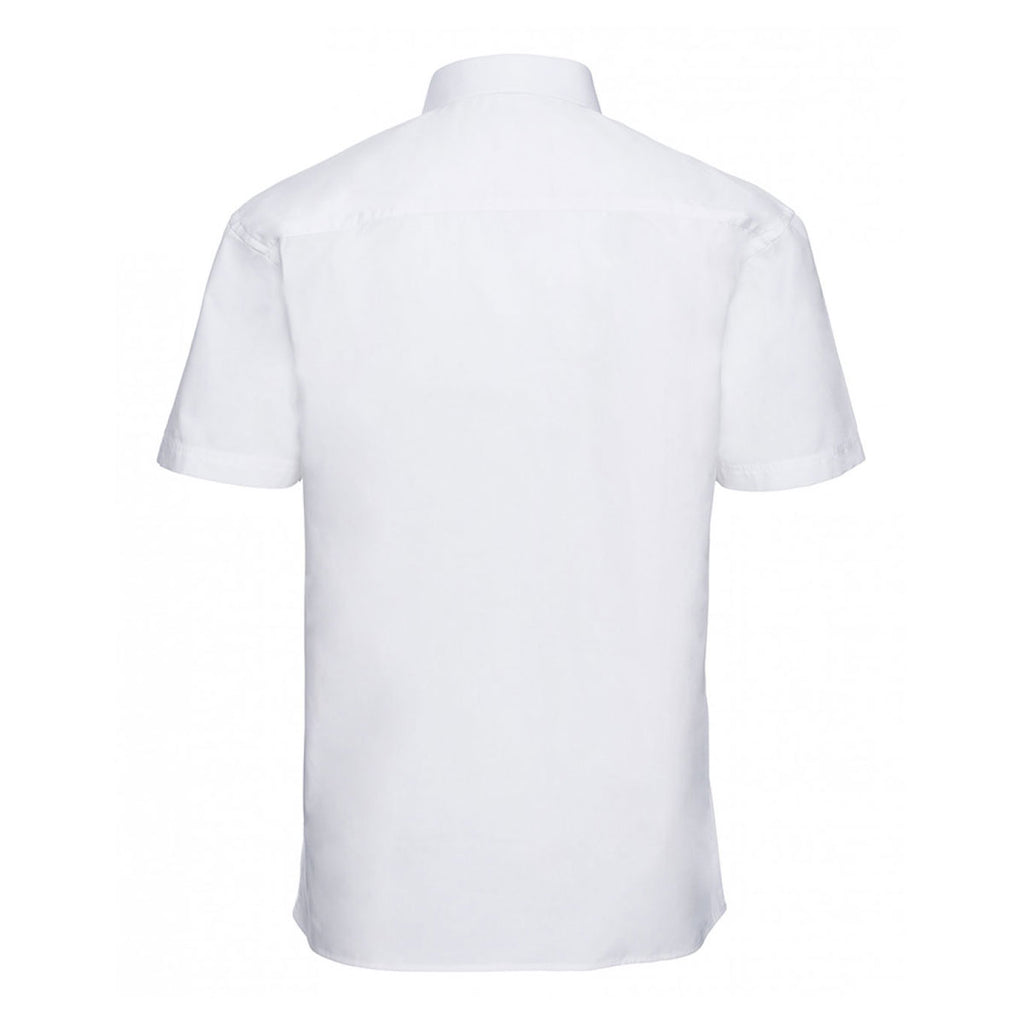 Russell Collection Men's White Short Sleeve Easy Care Cotton Poplin Shirt