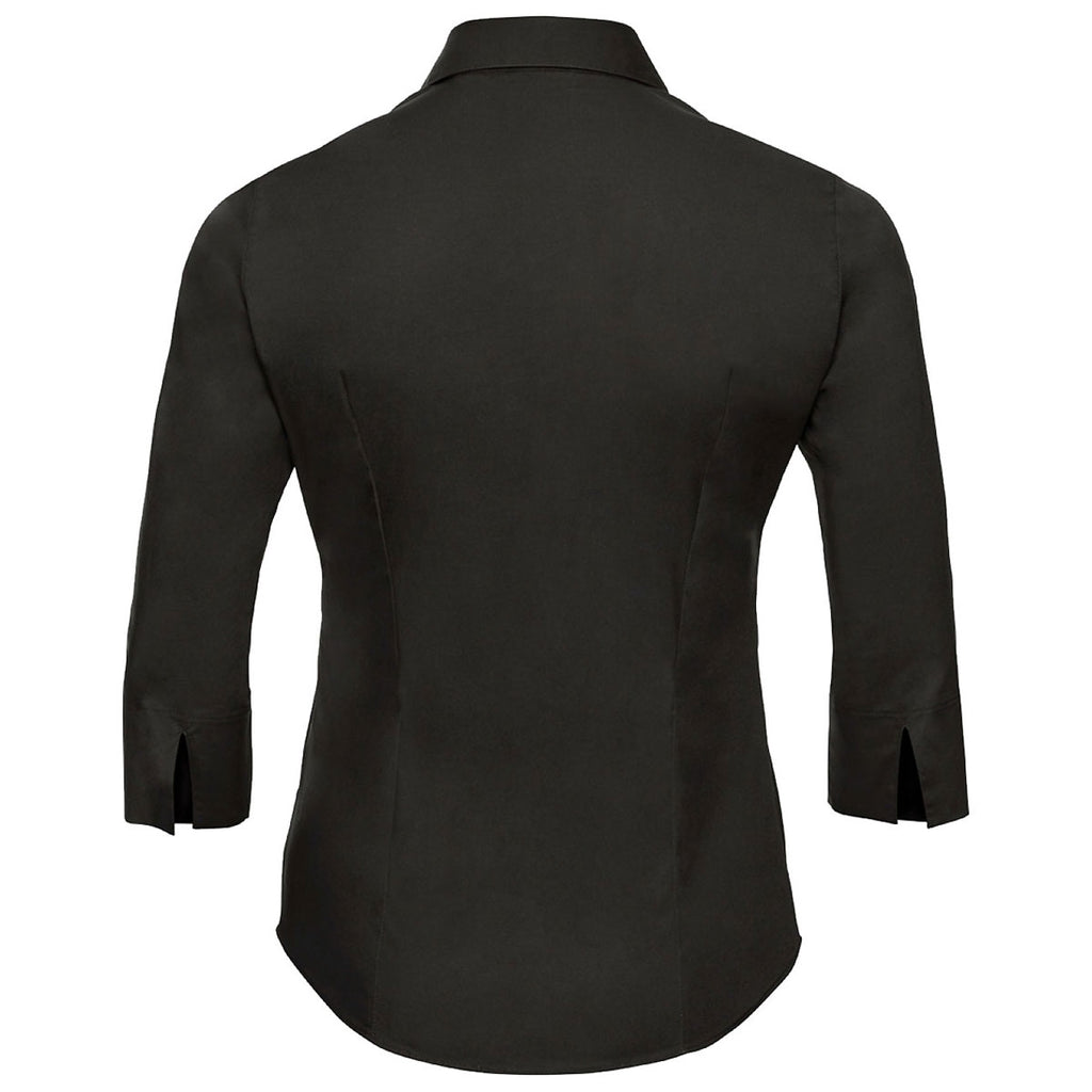 Russell Collection Women's Black 3/4 Sleeve Easy Care Fitted Shirt