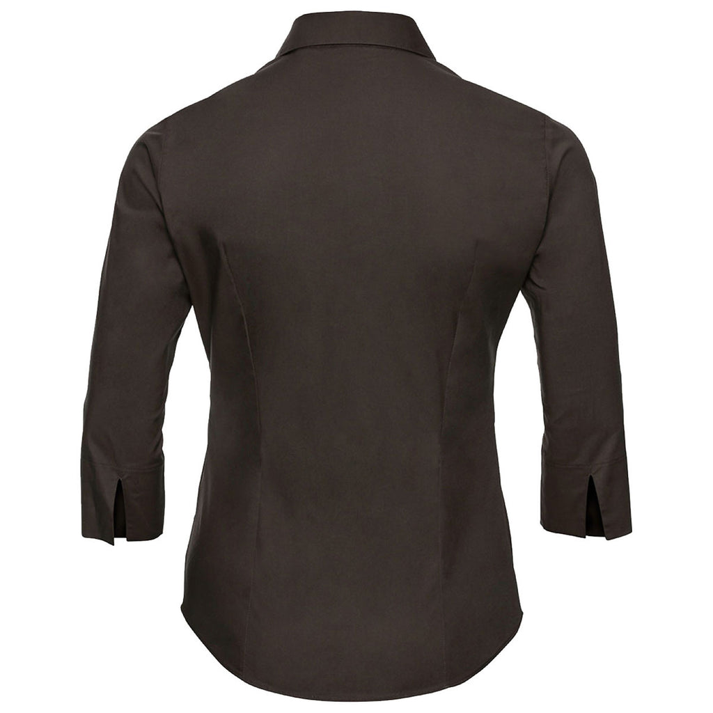 Russell Collection Women's Chocolate 3/4 Sleeve Easy Care Fitted Shirt