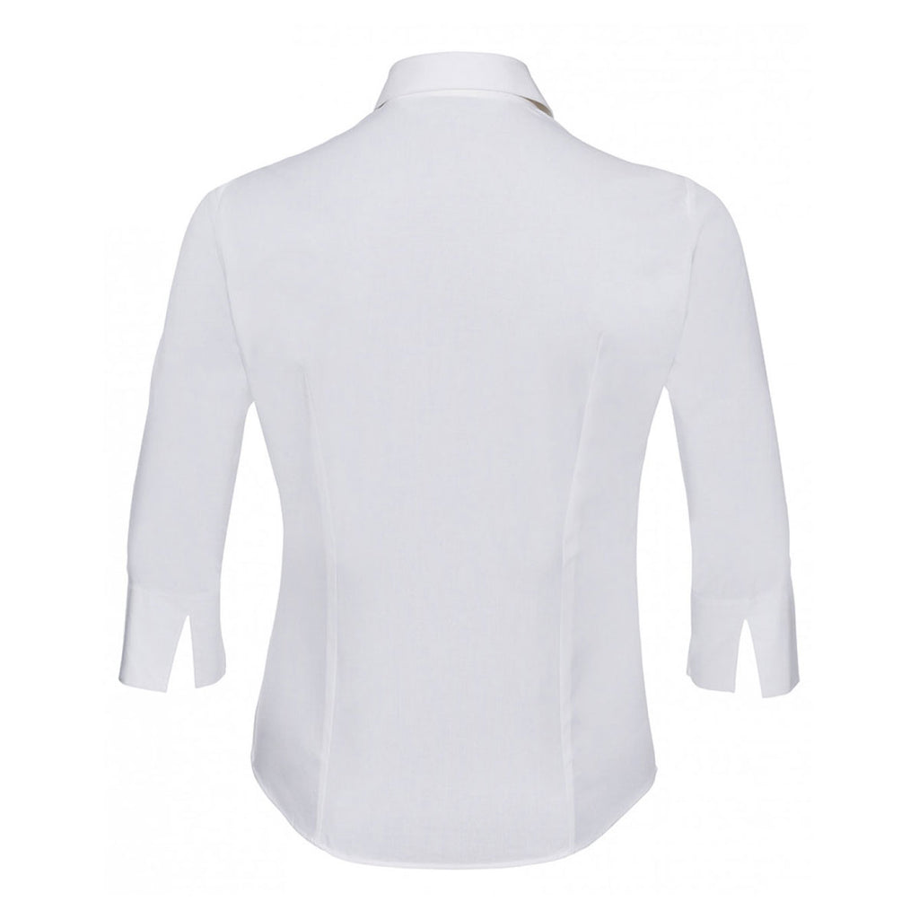 Russell Collection Women's White 3/4 Sleeve Easy Care Fitted Shirt