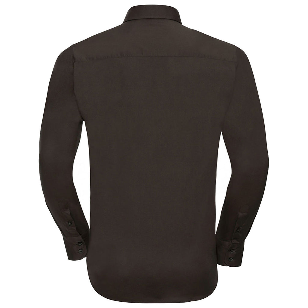 Russell Collection Men's Chocolate Long Sleeve Easy Care Fitted Shirt