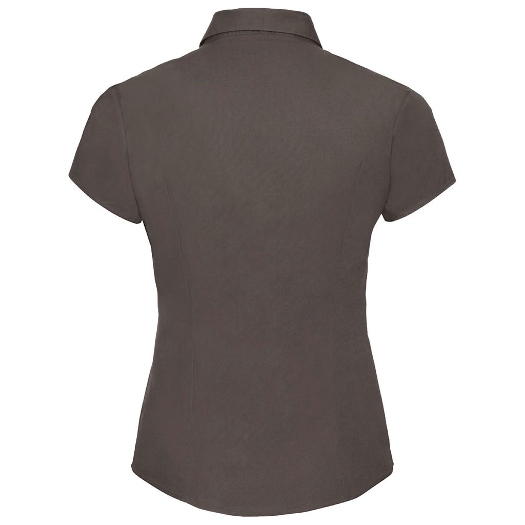 Russell Collection Women's Chocolate Short Sleeve Easy Care Fitted Shirt