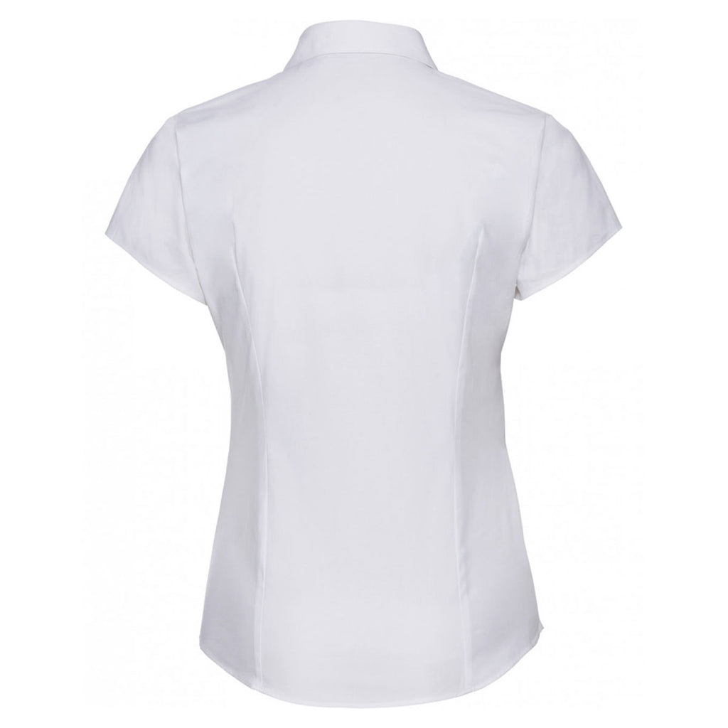 Russell Collection Women's White Short Sleeve Easy Care Fitted Shirt