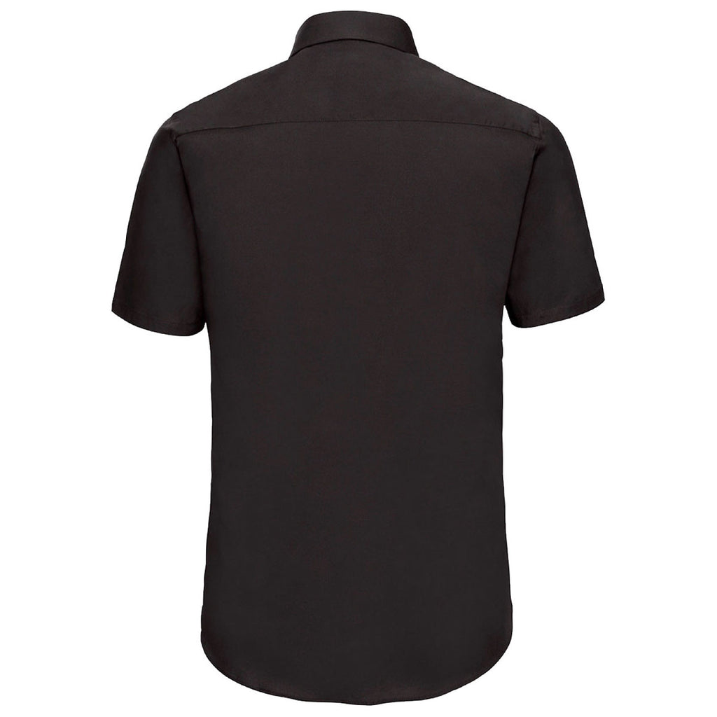 Russell Collection Men's Black Short Sleeve Easy Care Fitted Shirt