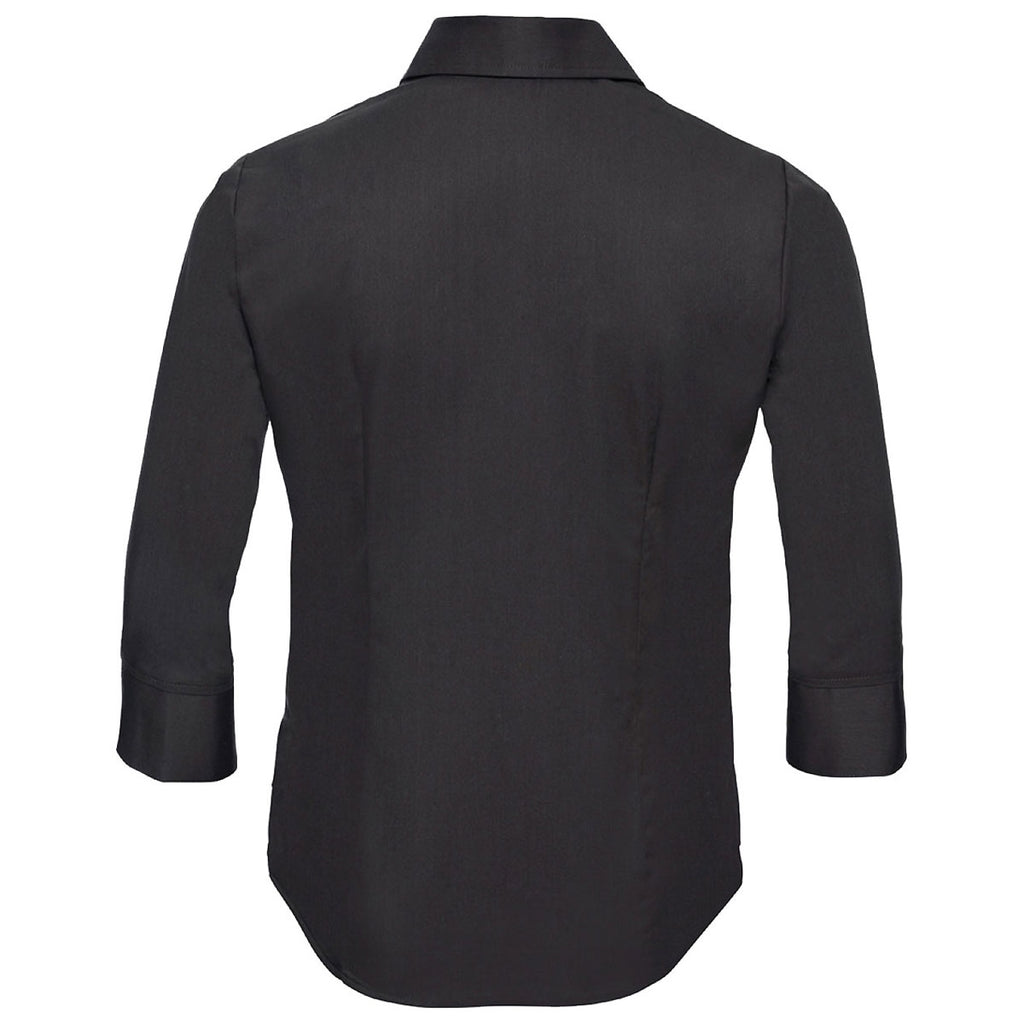 Russell Collection Women's Black 3/4 Sleeve Tencel Fitted Shirt