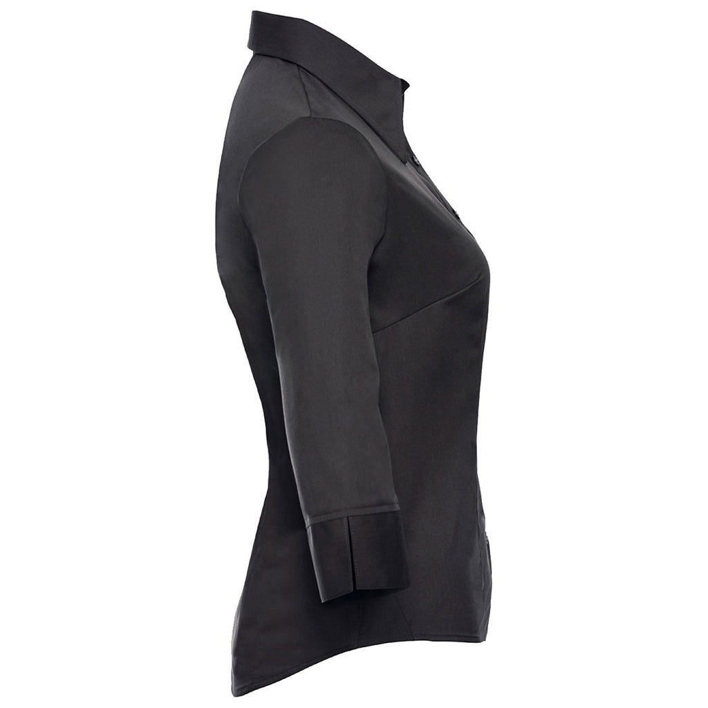 Russell Collection Women's Black 3/4 Sleeve Tencel Fitted Shirt