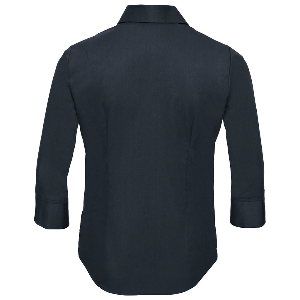 Russell Collection Women's Navy 3/4 Sleeve Tencel Fitted Shirt