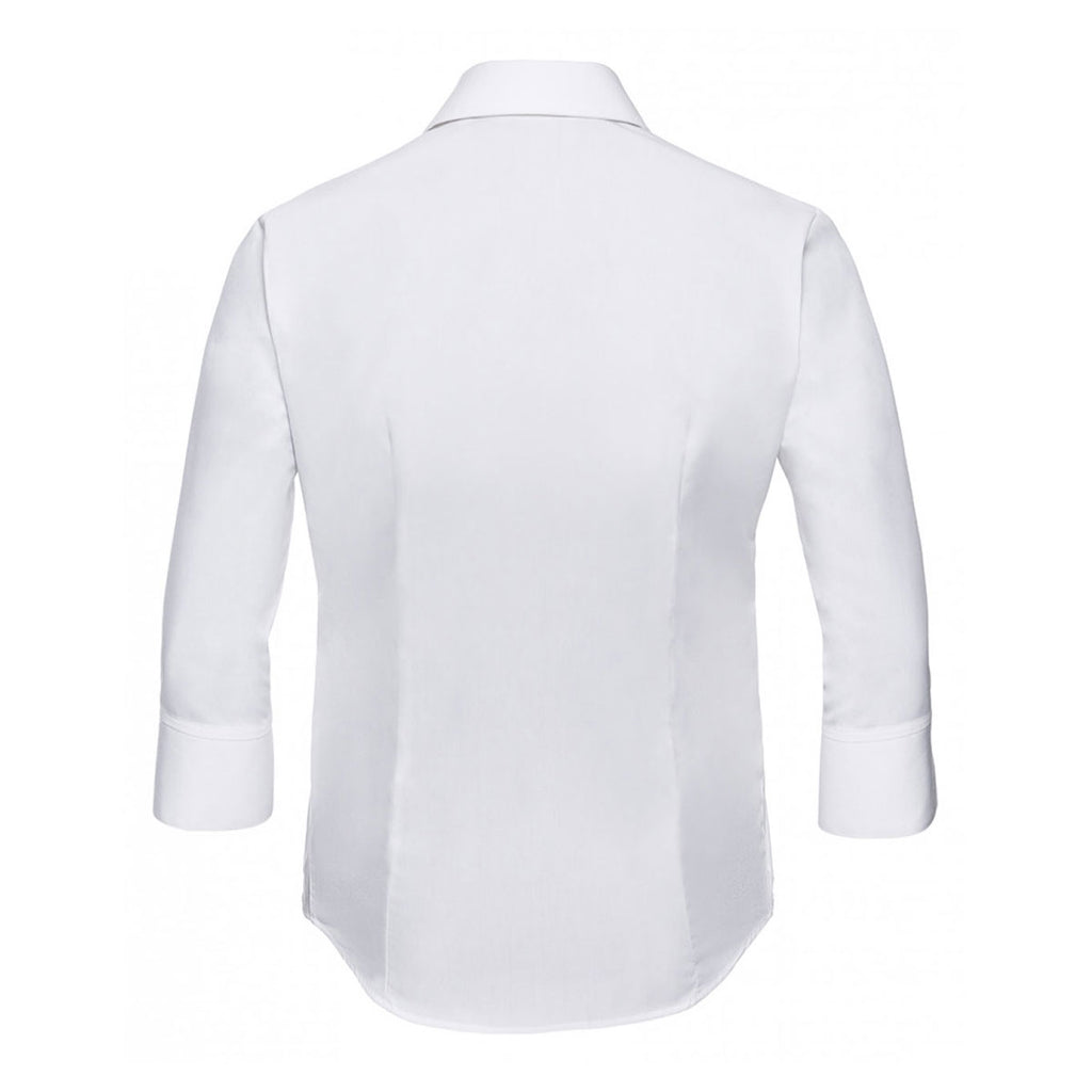 Russell Collection Women's White 3/4 Sleeve Tencel Fitted Shirt