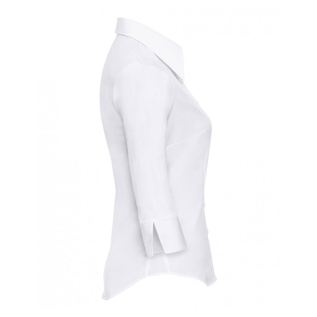 Russell Collection Women's White 3/4 Sleeve Tencel Fitted Shirt
