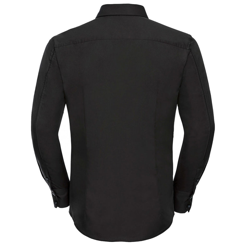 Russell Collection Men's Black Long Sleeve Tencel Fitted Shirt