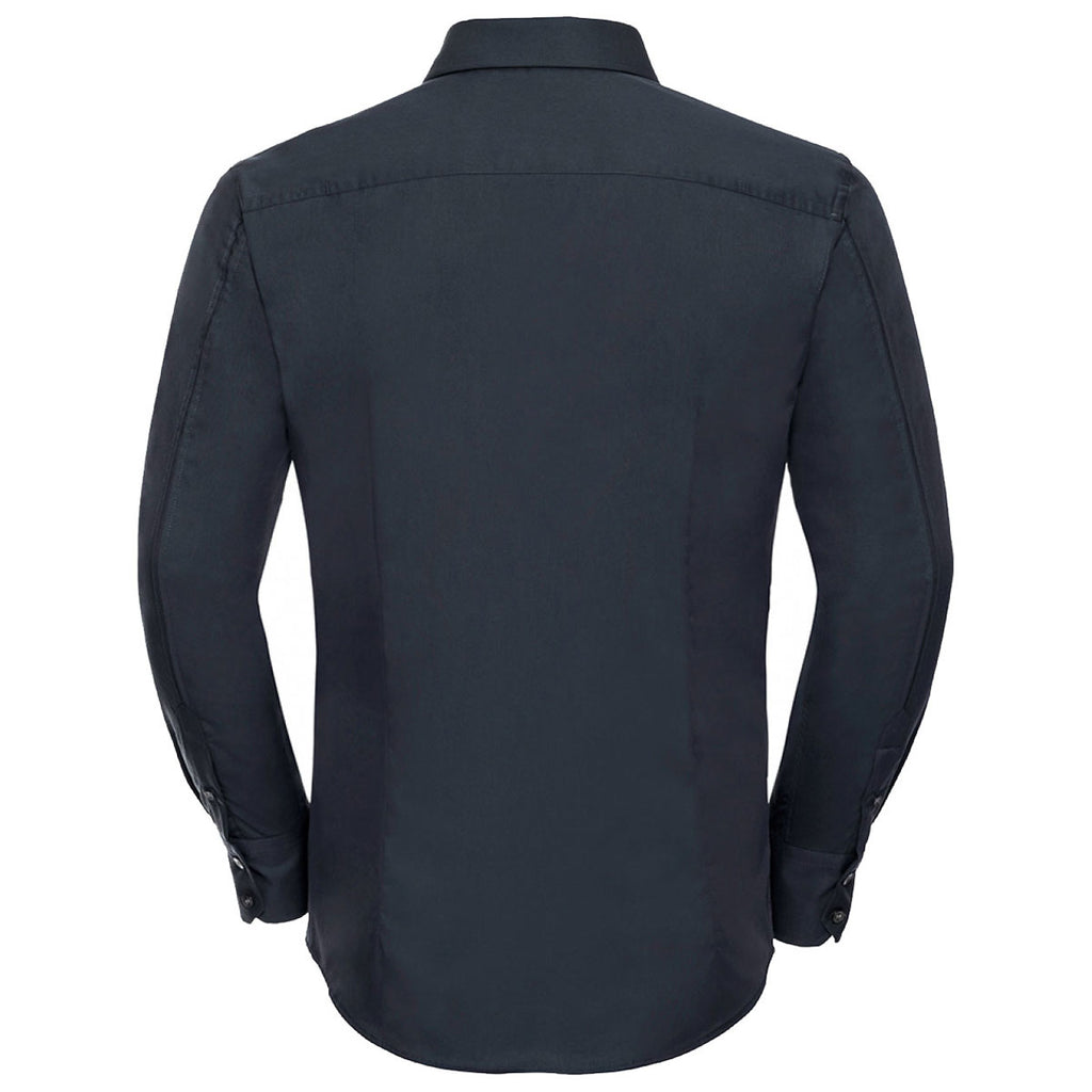 Russell Collection Men's Navy Long Sleeve Tencel Fitted Shirt