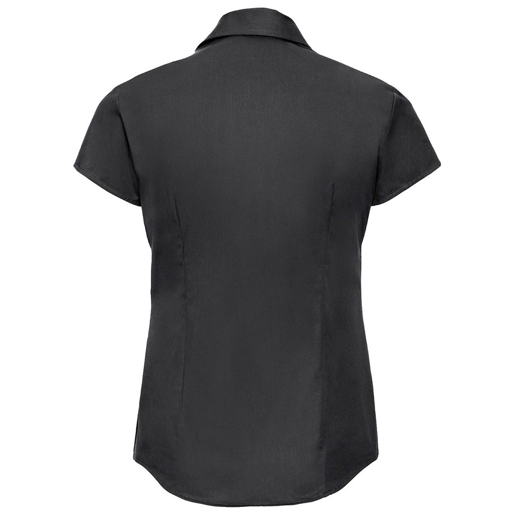 Russell Collection Women's Black Cap Sleeve Tencel Fitted Shirt