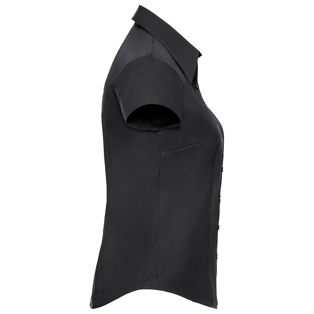 Russell Collection Women's Black Cap Sleeve Tencel Fitted Shirt