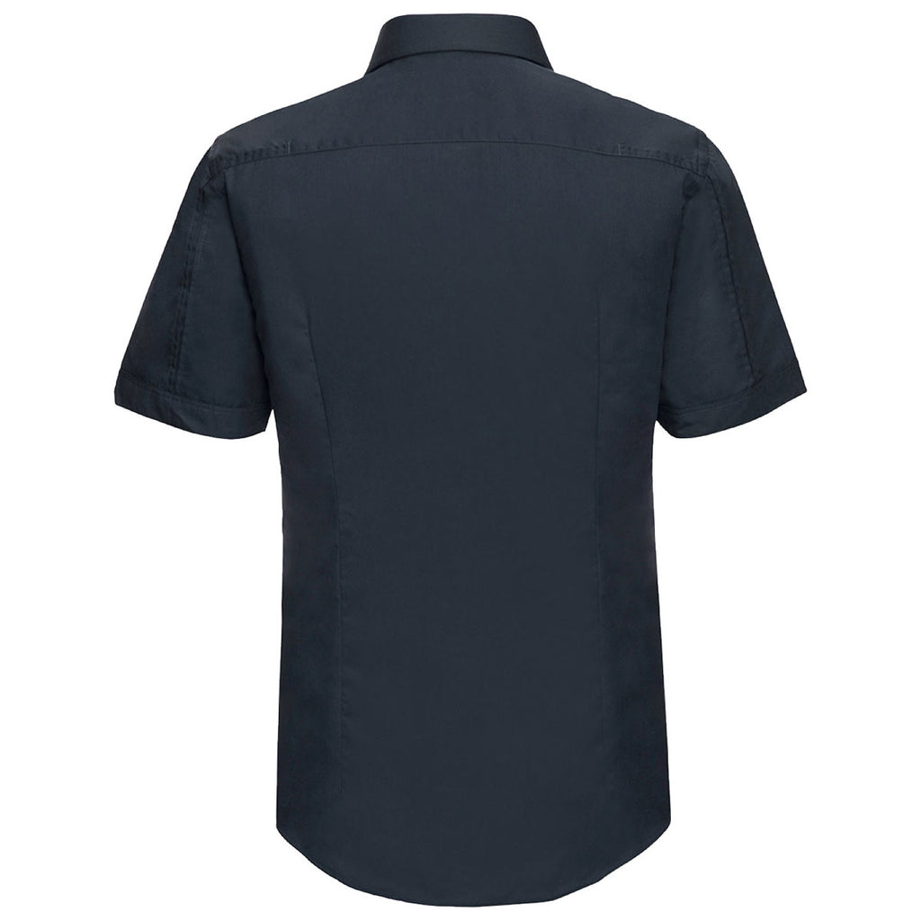 Russell Collection Men's Navy Short Sleeve Tencel Fitted Shirt
