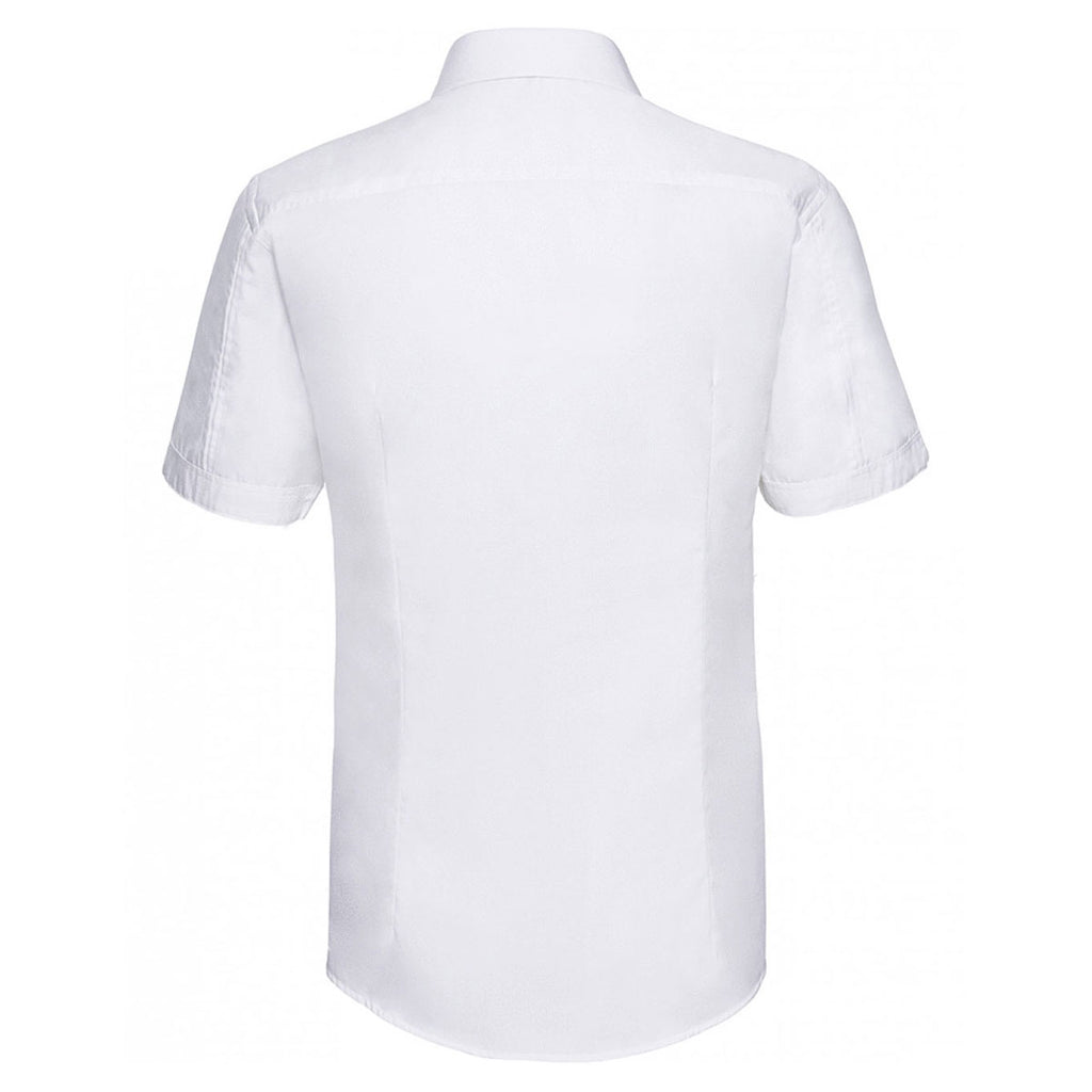 Russell Collection Men's White Short Sleeve Tencel Fitted Shirt