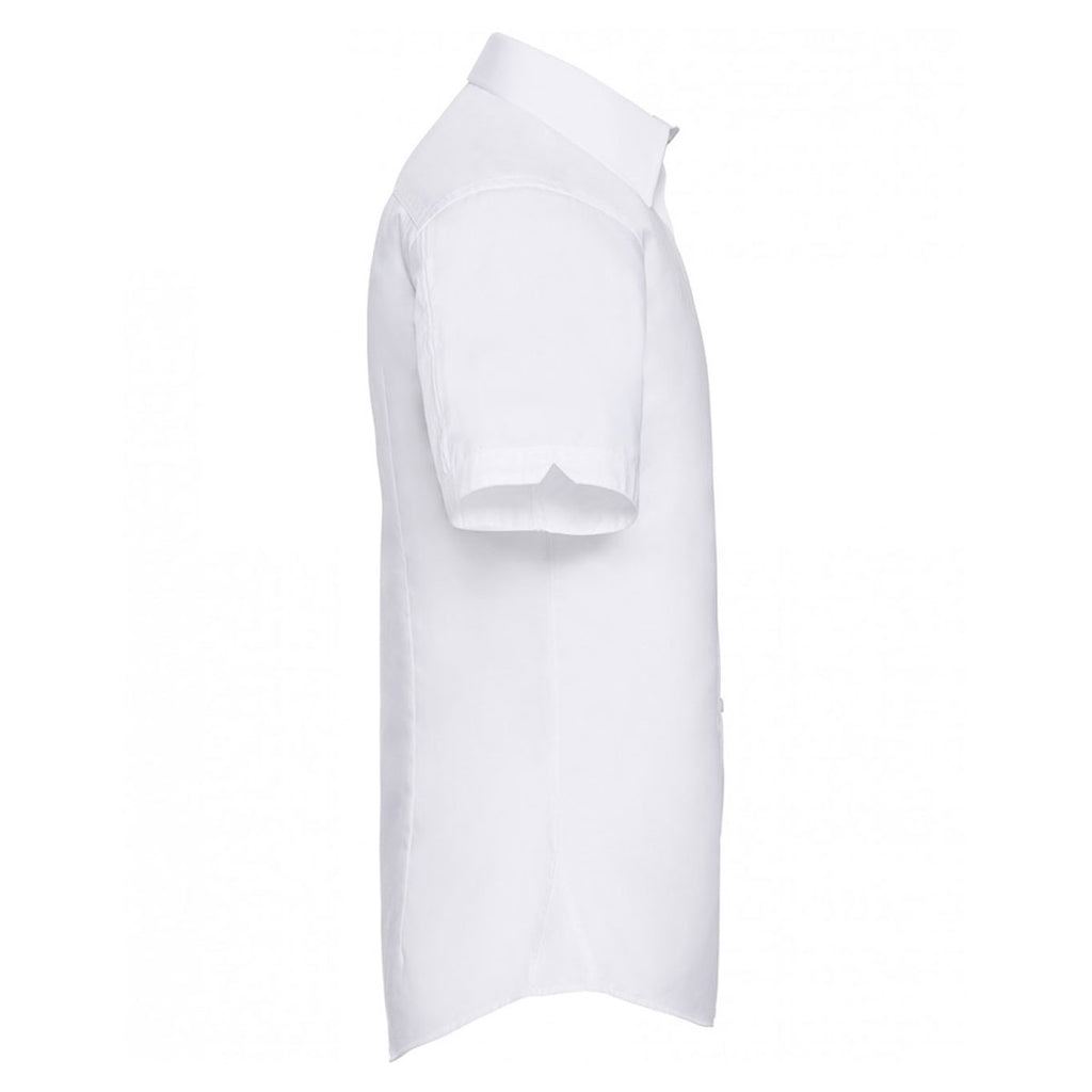 Russell Collection Men's White Short Sleeve Tencel Fitted Shirt