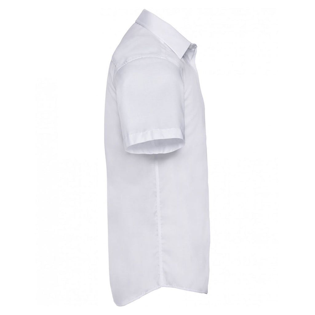 Russell Collection Men's White Short Sleeve Tailored Ultimate Non-Iron Shirt