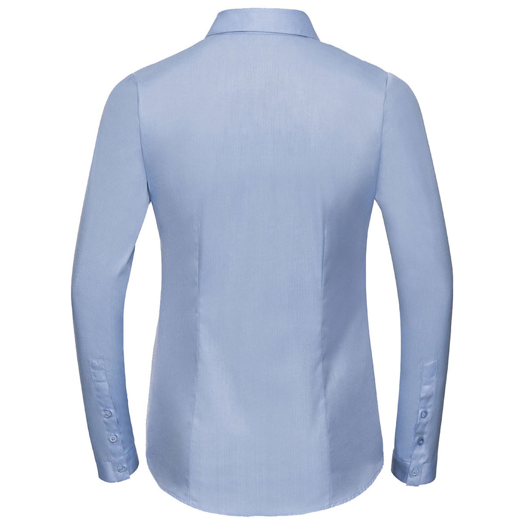 Russell Collection Women's Light Blue Long Sleeve Herringbone Shirt