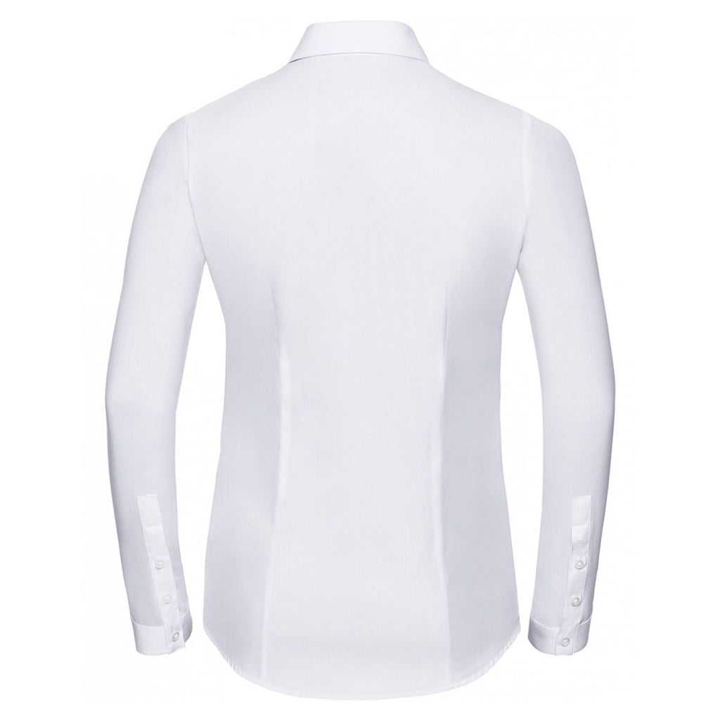 Russell Collection Women's White Long Sleeve Herringbone Shirt